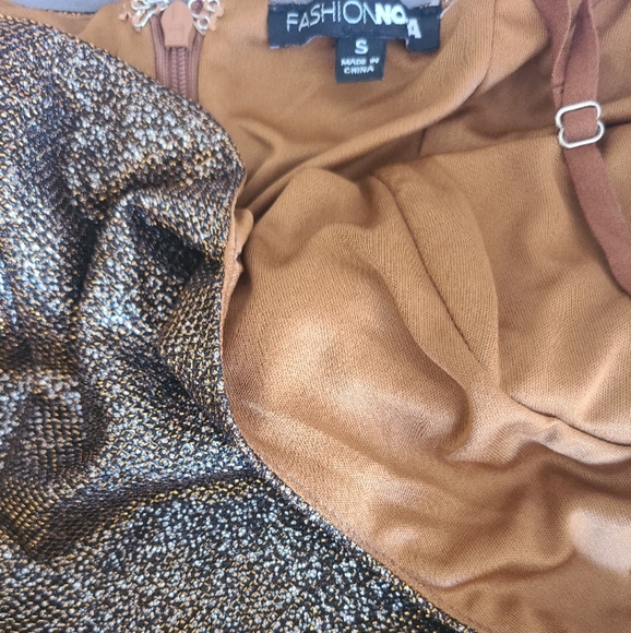 Gold Sequin Plunge Mini Dress size Small - Picture 2 of 4
